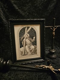 Image 1 of "I Will Give You Rest" Jesus 1800s Bible Page With Preseved Web 