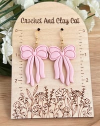 Image 2 of Coquette Pink Bow Dangly Earrings 