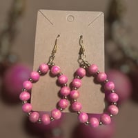 Image 1 of Handpainted Beaded Pink Hoop Earrings 