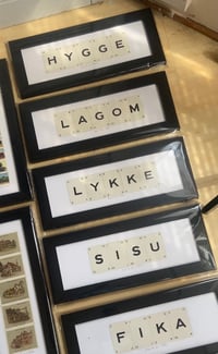 Image 1 of Framed Scandinavian phrases using 1930s Lexicon cards