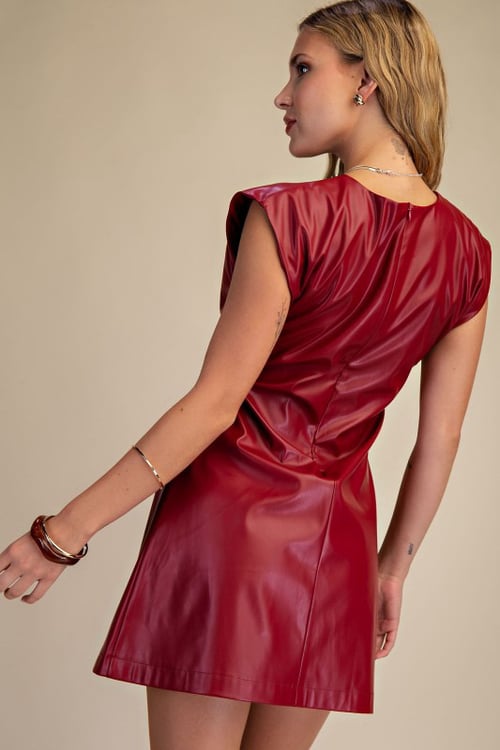Image of Burgandy Waist Pleated Dress