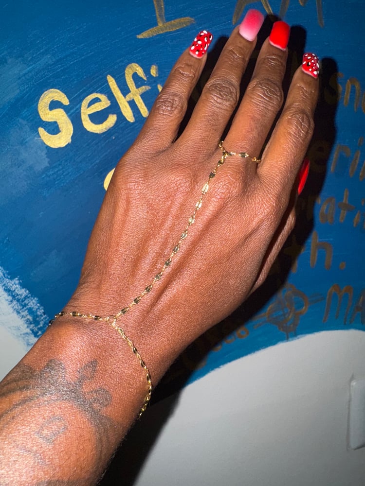 Image of Divine Feminine Jewelry Hand chain bracelet 14K real gold plated trendy dainty elegance 