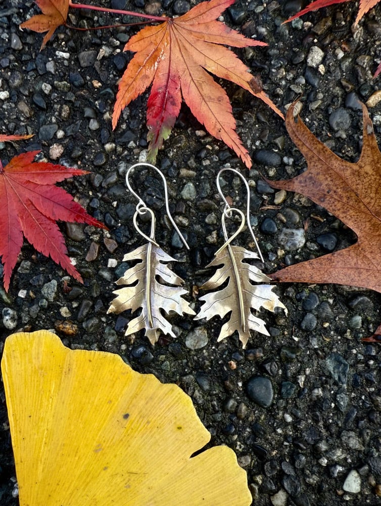 Image of Shumard Oak Leaf Brass Earrings