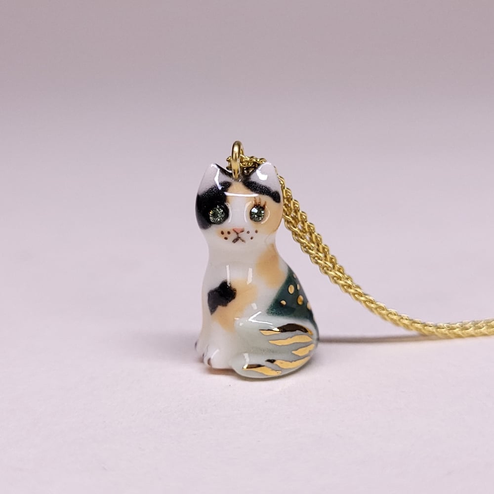 Image of Calico Purrmaid Porcelain & Gold Vermeil Pendant