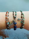 wire wrapped lapis lazuli and turquoise charm bracelet 