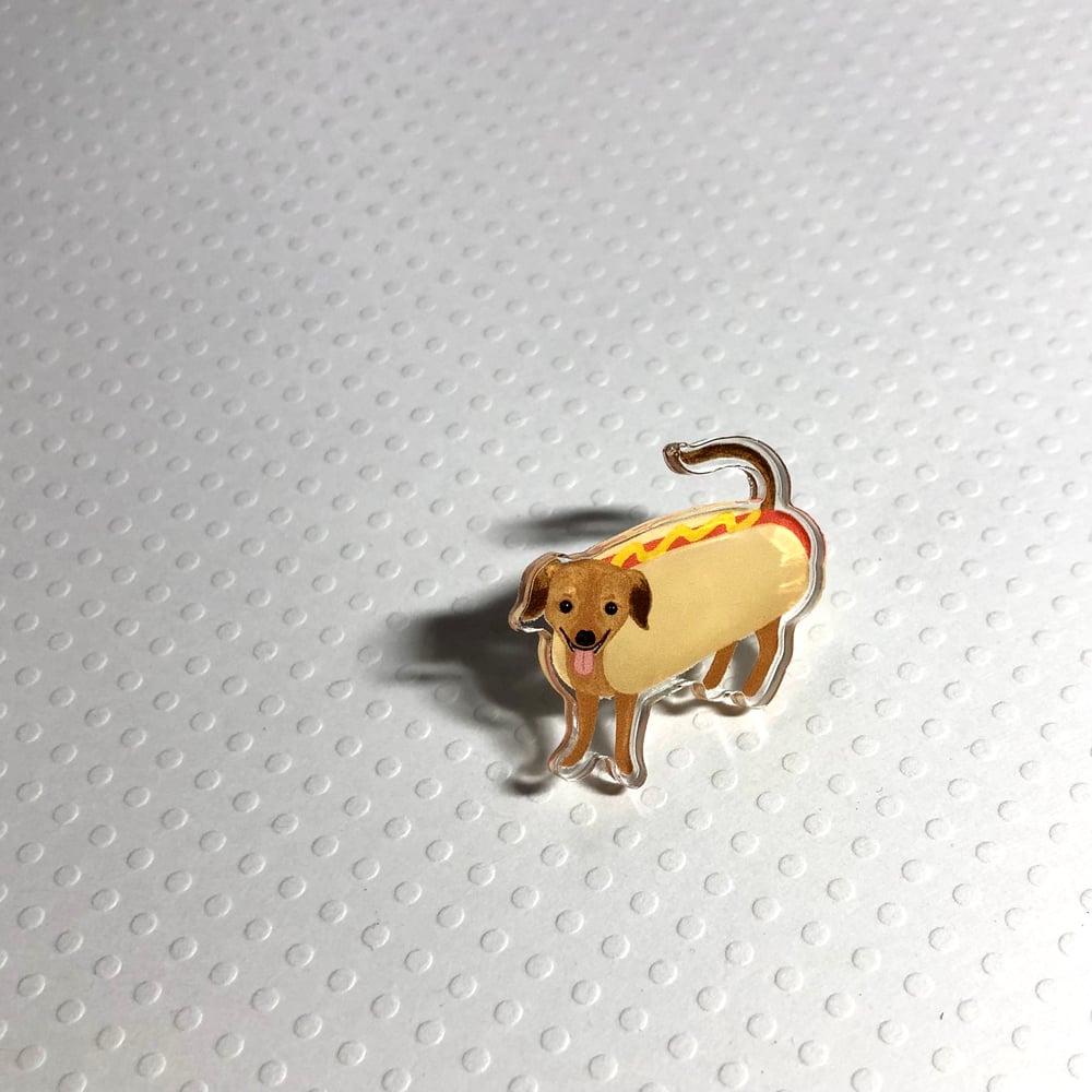 Image of hot dog winston acrylic pin 