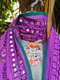 Image 4 of Thassos scarf -Purple with jade trim
