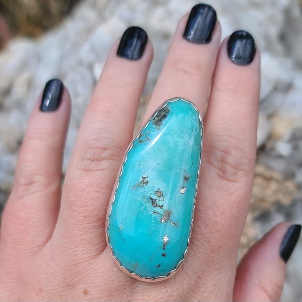 Image of XL Campitos Turquoise Handmade Sterling Silver Statement Ring 