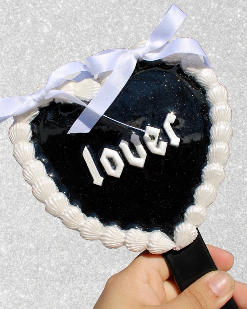 Image of Black and White VDay Cake Handheld Mirror