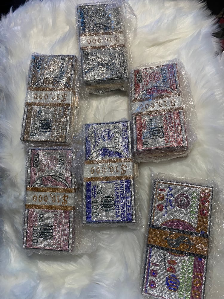 Image of  Money Clutch Purses for Women, Stack of Cash Dollars Crystal Clutch Purses