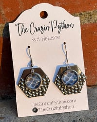Image 2 of Blue Hexagon Snake Shed Earrings