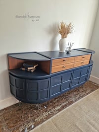 Image 2 of Large Mid Century Luxury Sideboard Nathan | Curved Teak Sideboard Blue | 4 Walnut Drawers 