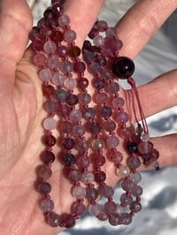 Image 9 of Rainbow Spinel Mala with Purple Garnet Guru Bead, Spinel 108 Bead Japa Mala Hand Knotted Necklace