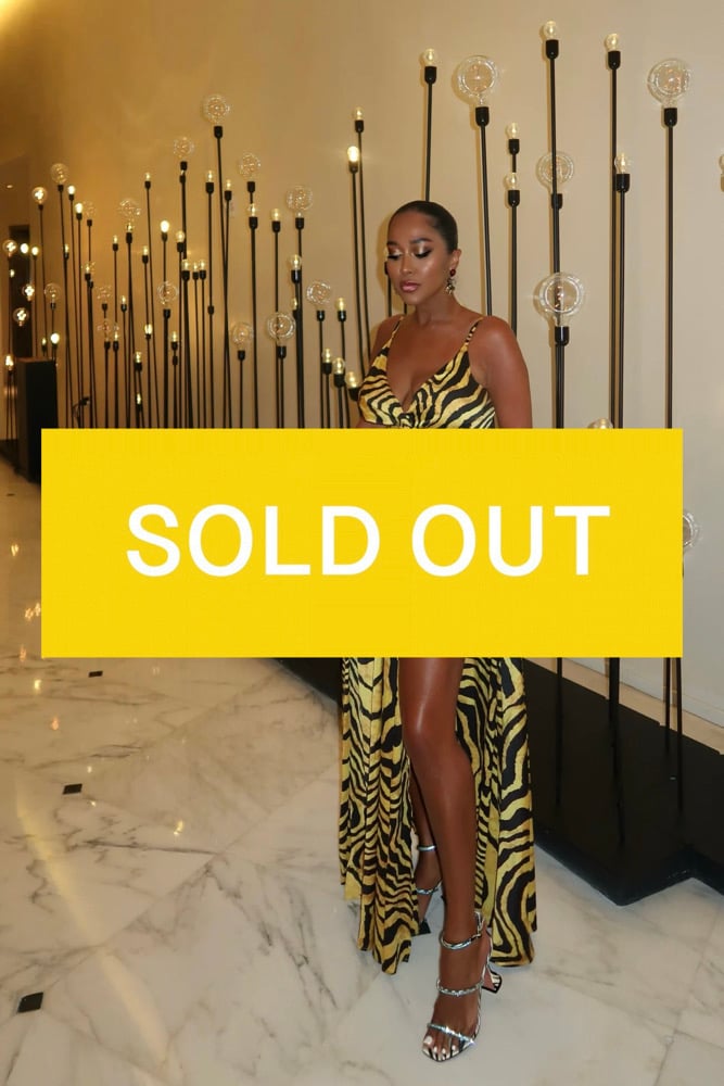Image of YELLOW ZEBRA PRINT MAXI DRESS WITH SLITS (S)