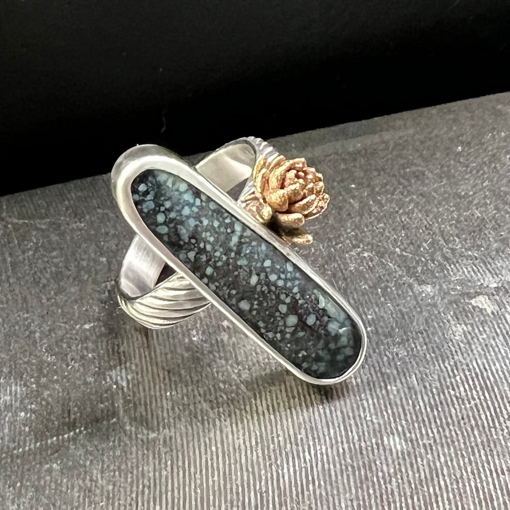 Image of Variscite with 14k Gold Succulent Casting Ring, Size 6.5
