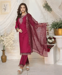 Image 1 of Pakistani Kurtha Set with Organza Shawl - Design #17