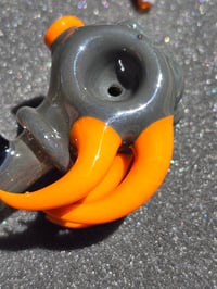 Image 4 of Grime Glass Skull Pipe With Orange Horns And Opal