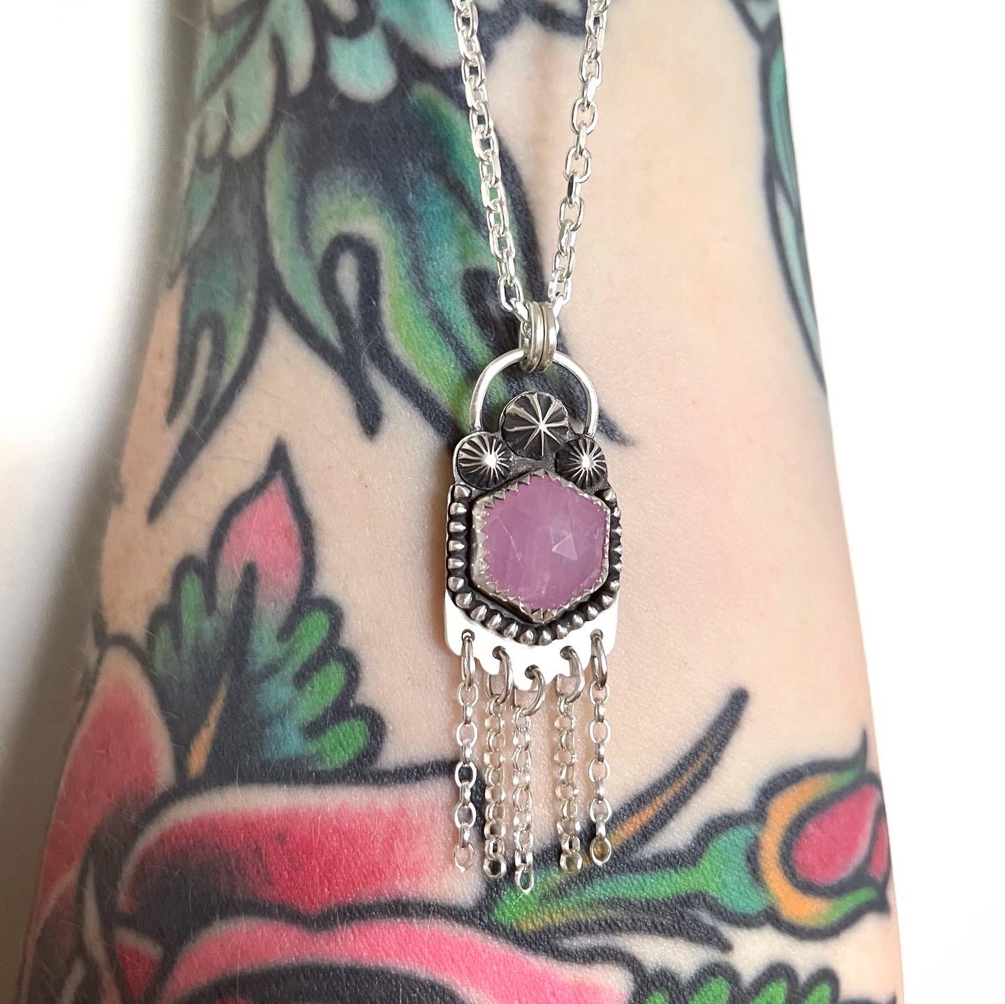 Image of Handmade Sterling Silver Pink Sapphire Pendant 925