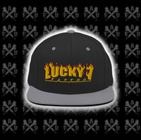 Image 3 of embroidered Snapback Hat lucky 7 burning