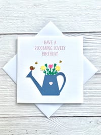 Image 1 of Handmade Flowers in Watering Can Birthday Card - Charming Garden-Themed Card for Nature Lovers