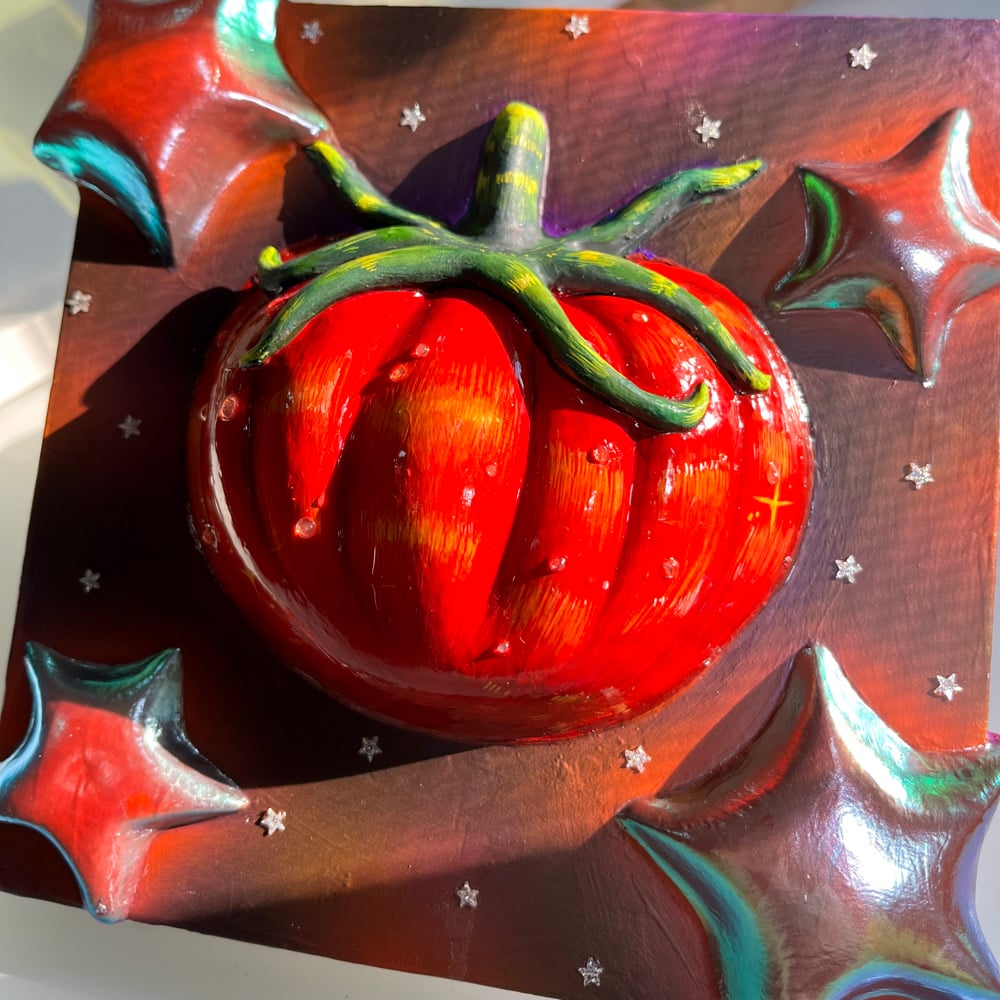 Image of 🍅 GALACTIC TOMATO ✧ Original 3D Mixed Media Painting