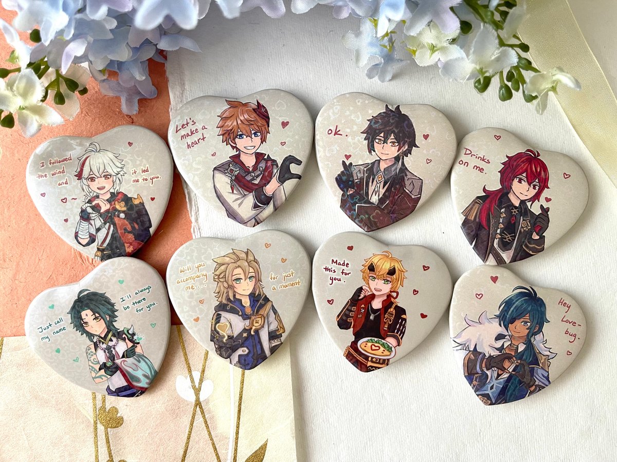 Image of *Last Batch* Genshin Boys - Holographic Heart Buttons