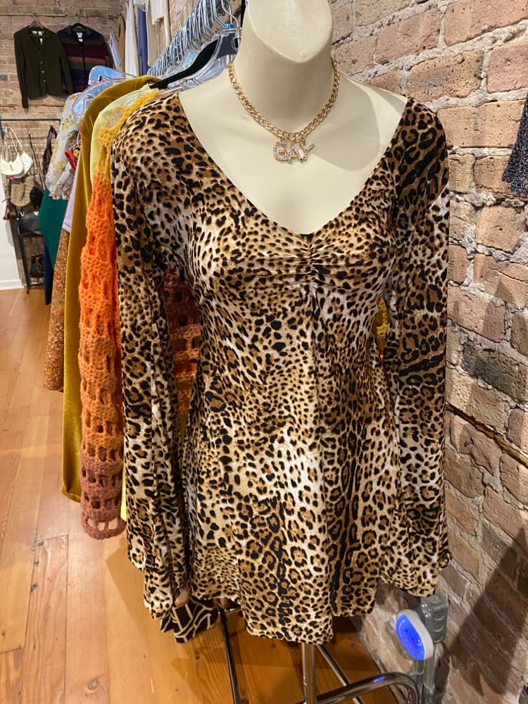 Image of Leopard Bell Sleeve Dress