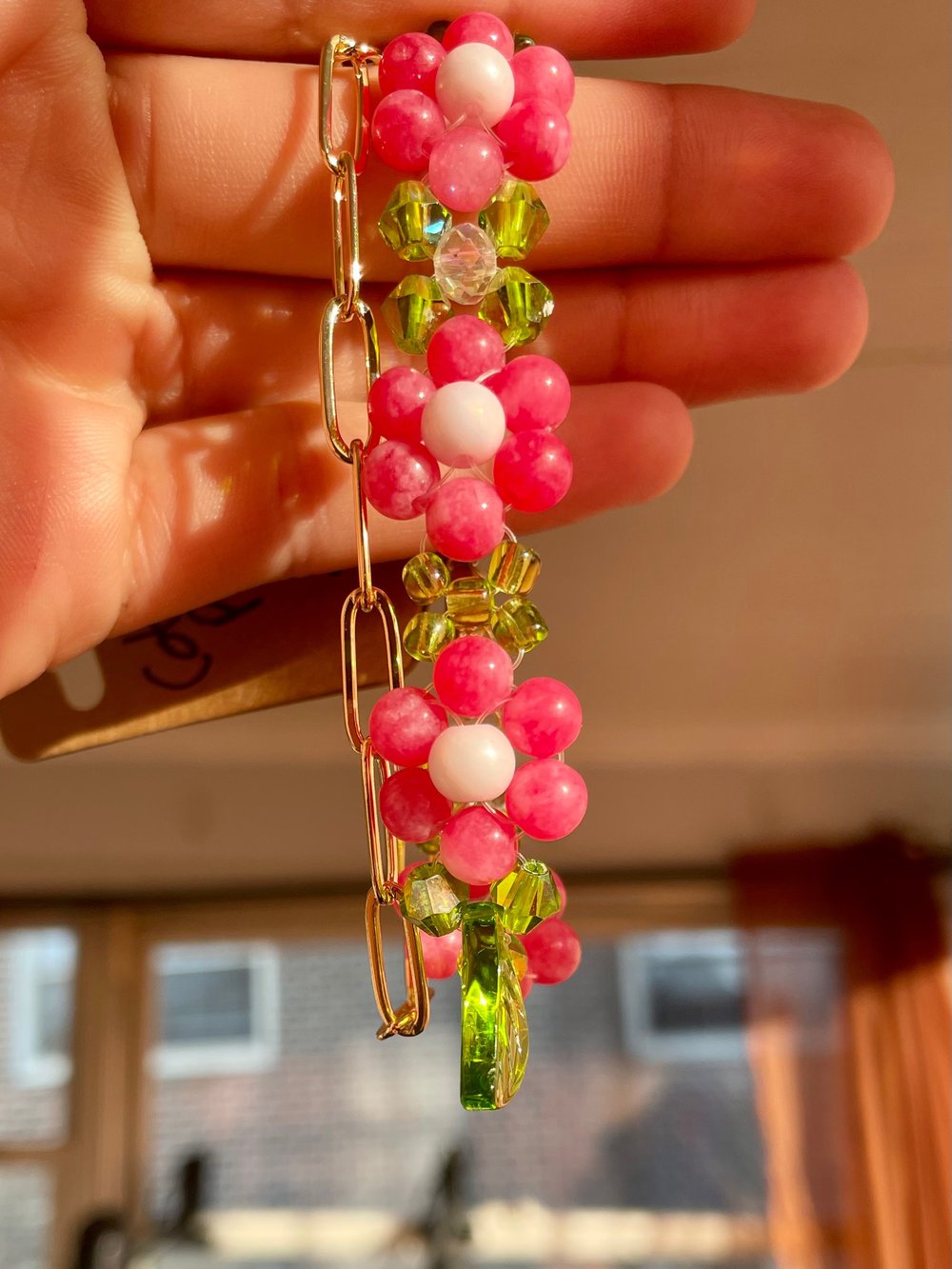 Image of Cotton Pink Jade Flower w/ Gold Chain