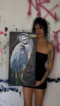 Image 5 of “GREAT BLUE HERON” ORIGINAL ACRLYIC PAINTING ON CANVAS 12”x24”