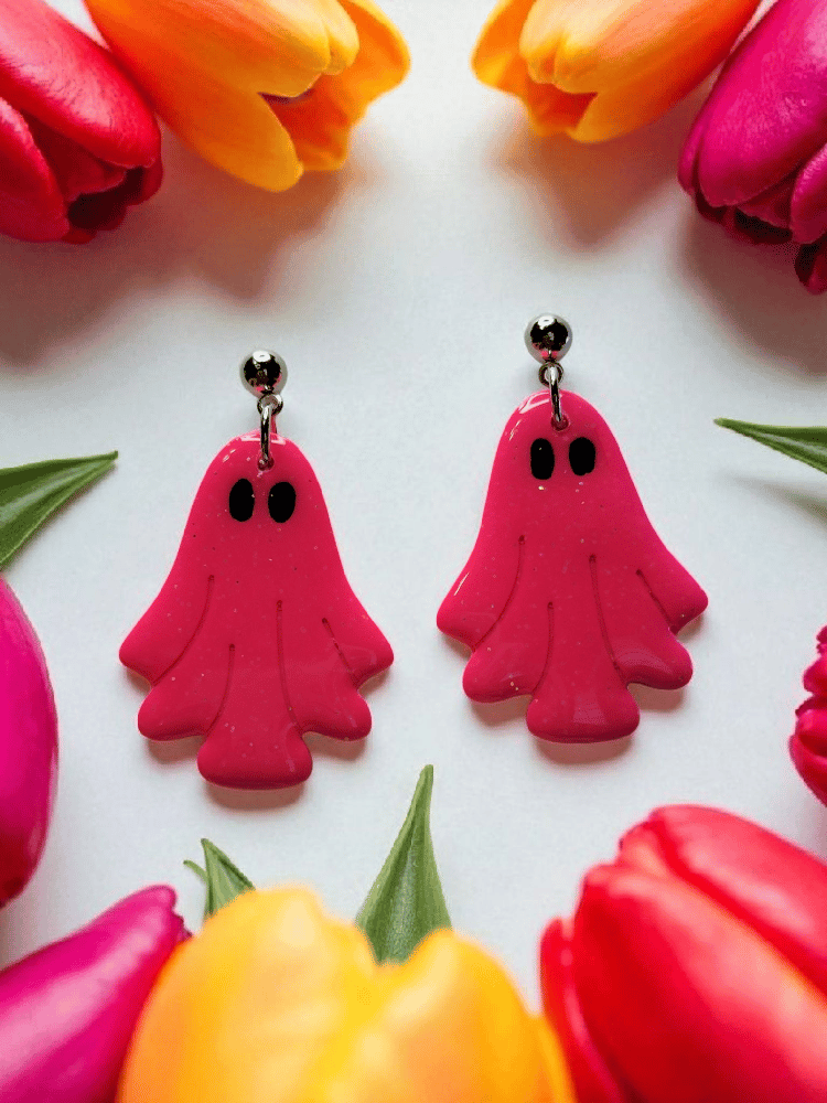 Image of Hot Pink Sparkle Ghost Earrings
