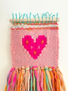 Hot pink & citrus Candy Heart. Woven wall hanging.