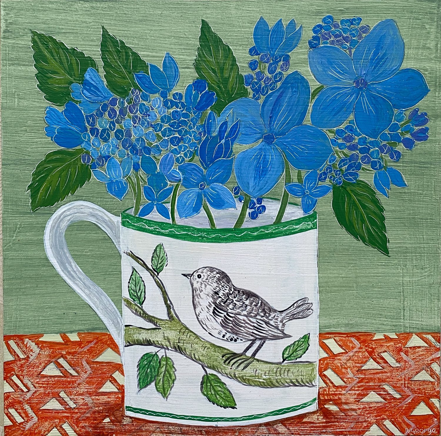 Image of Bird cup and Hydrangeas 