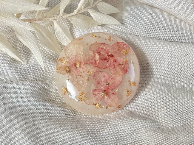 Droplet Brooch - Pink Hydrangea & Gold