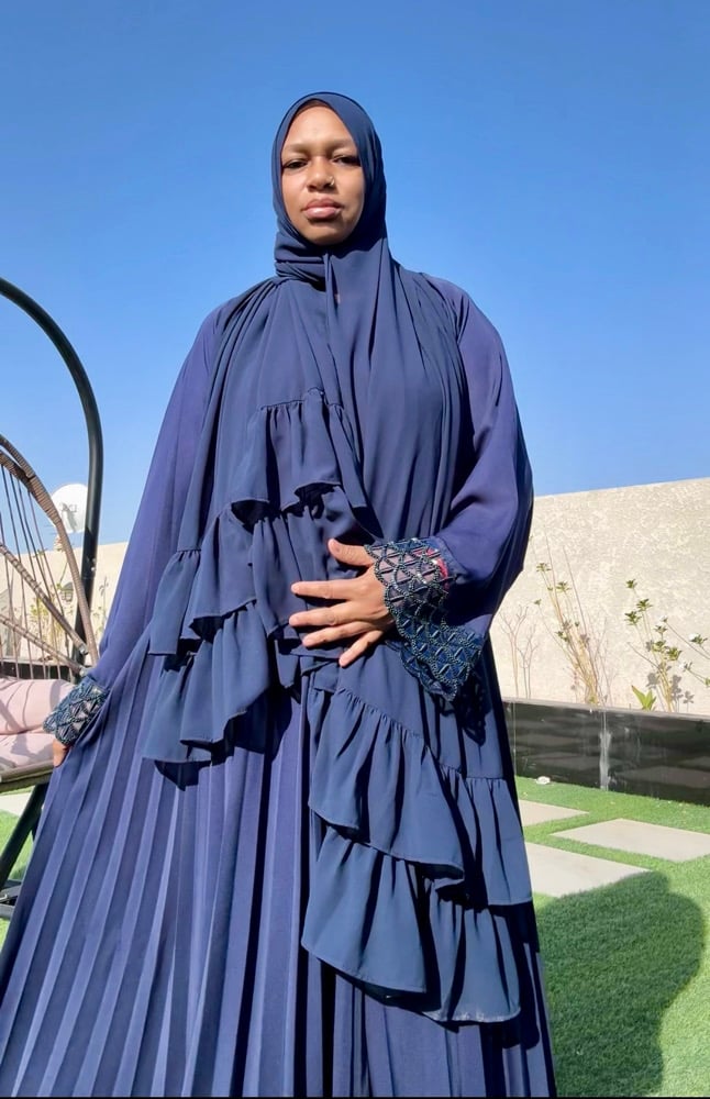 Image of Beaded Pleated Garment Navy 