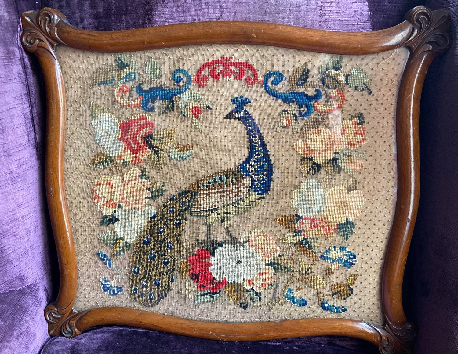 Victorian Needlework picture, Berlin-work on canvas.