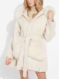 Image 2 of Cream Loro Coat With Fur Pockets
