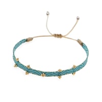 Image 2 of JADE Hand-Woven Turquoise Cotton Bracelet with Gold Bead Detail 