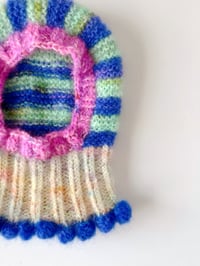 Image 3 of Sofie and Iris Striped Mint, Violet, Pastel Yellow and Lilac Mohair Balaclava