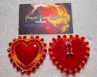 Image 1 of Hand Painted/Polished Dark Red Heart Beaded Earrings