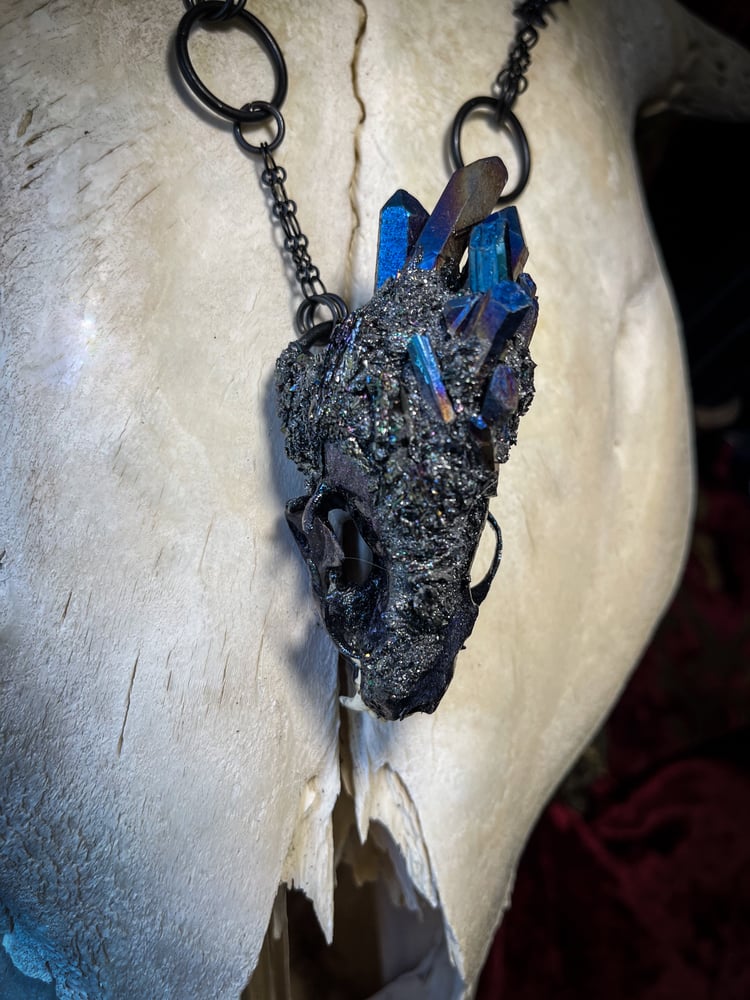 Image of Embellished Mink Skull - Black Chain Necklace