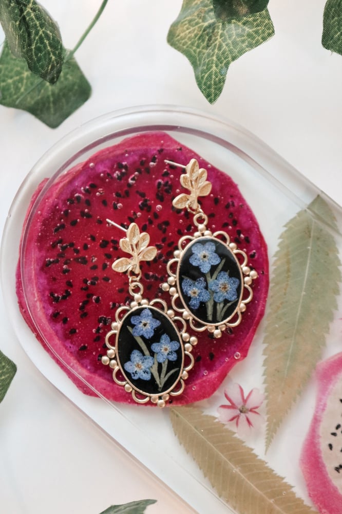 Image of Forget Me Nots Resin Dangle Earrings