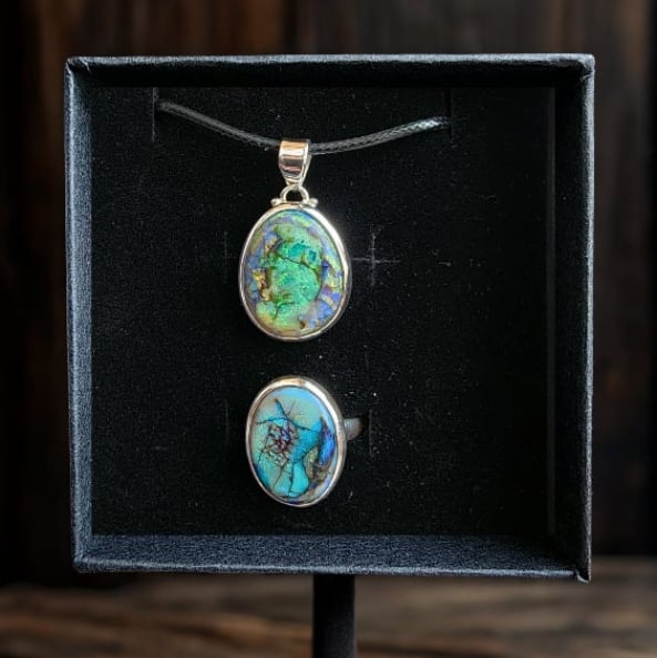 Image of Wings of Light Monarch Opals in Sterling Silver - Ring & Pendant Set
