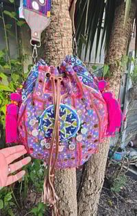 Image 1 of Slouch bag leather pulley in embellished afghan charms