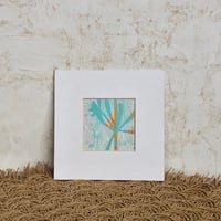Image 1 of Mini Botanical Monotype ~ Catchweed, Turquoise, Saffron & White ~ 4x4 Inch Mat 