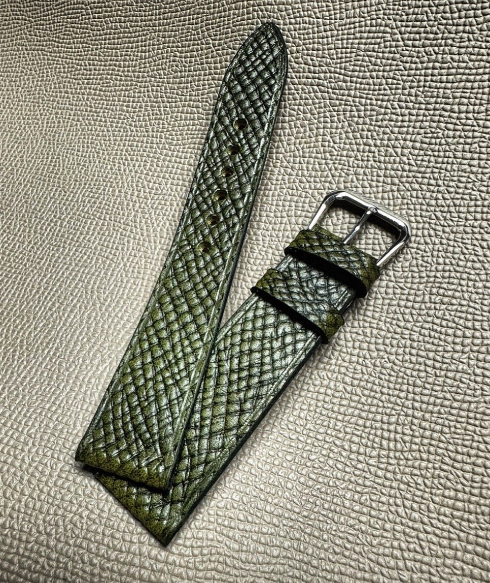 Image of Olive Green Russian Grain Calfskin Watch Strap