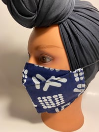 Image 4 of 3D Face Mask Blue White Mudcloth Print