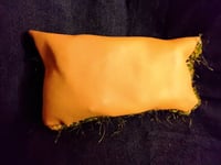 Image 2 of Beige leather envelope style clutch bag with crocheted front (green)