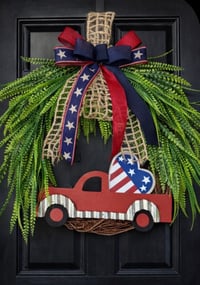 Image 2 of Patriotic Red Truck Beaded Grass Wreath
