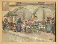 Image 3 of “Lugano”, Antique Watercolour Market Scene on Paper