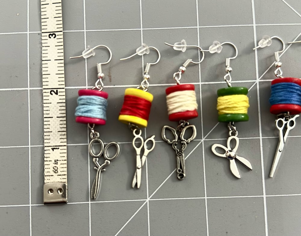Image of Mini Thread Spools & Scissors Earrings